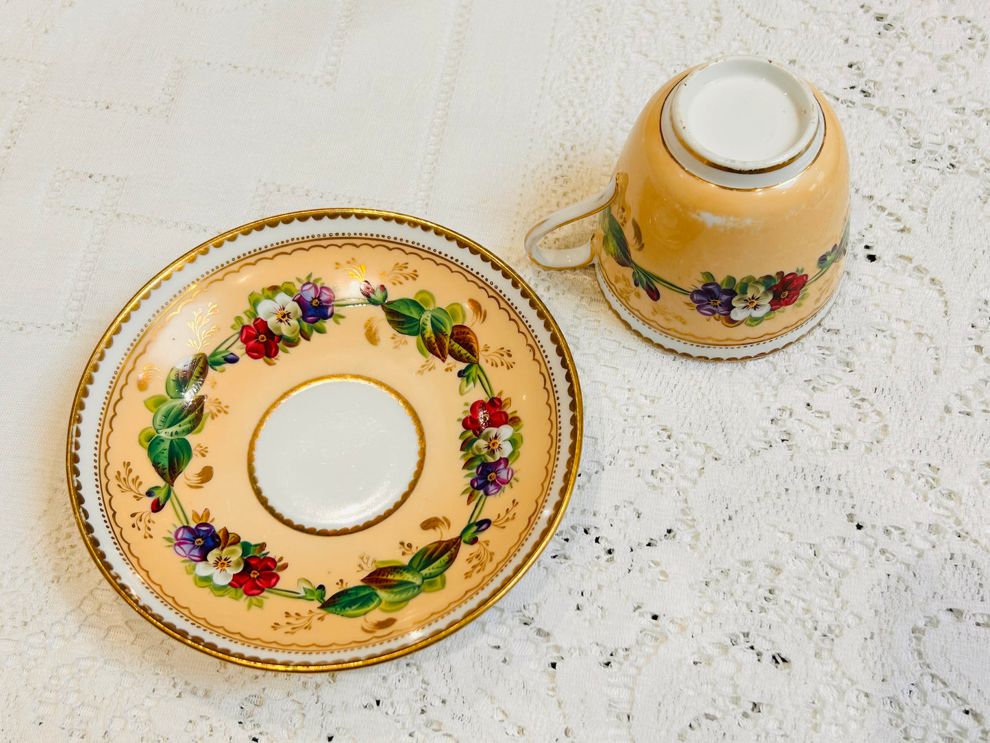 Antique Hand Painted Teacup & Saucer Set