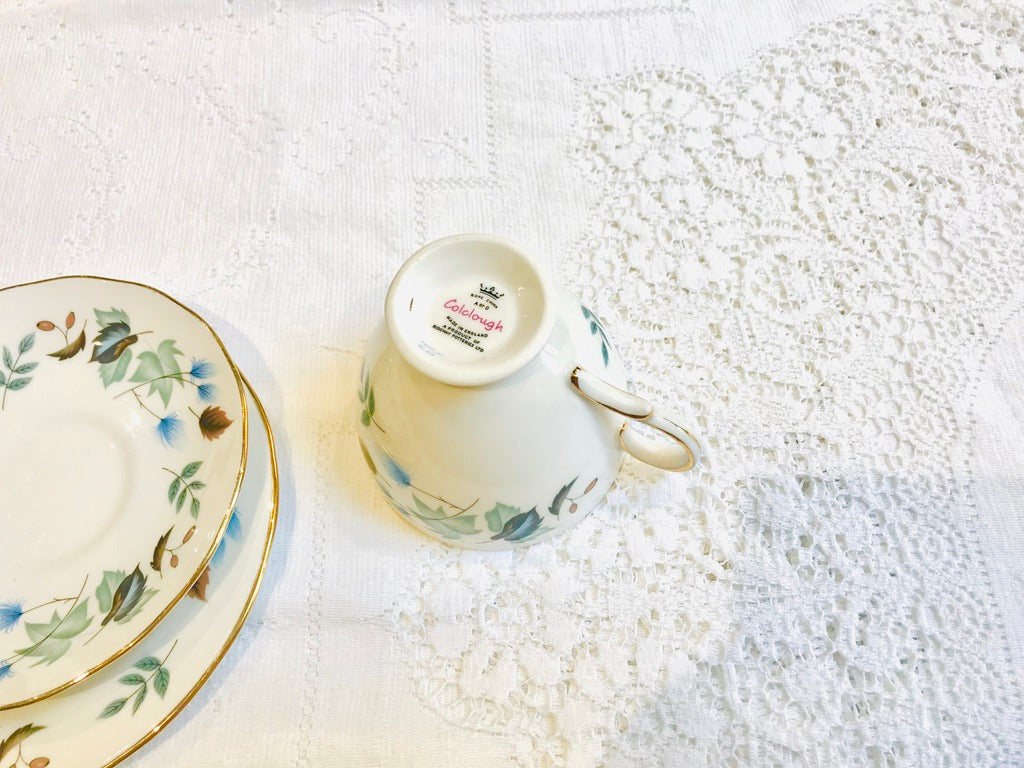 Colclough “Linden” Teacup & Saucer Set a trio of English Vintage China / Blue Floral Design & Gold Trim, Made in England