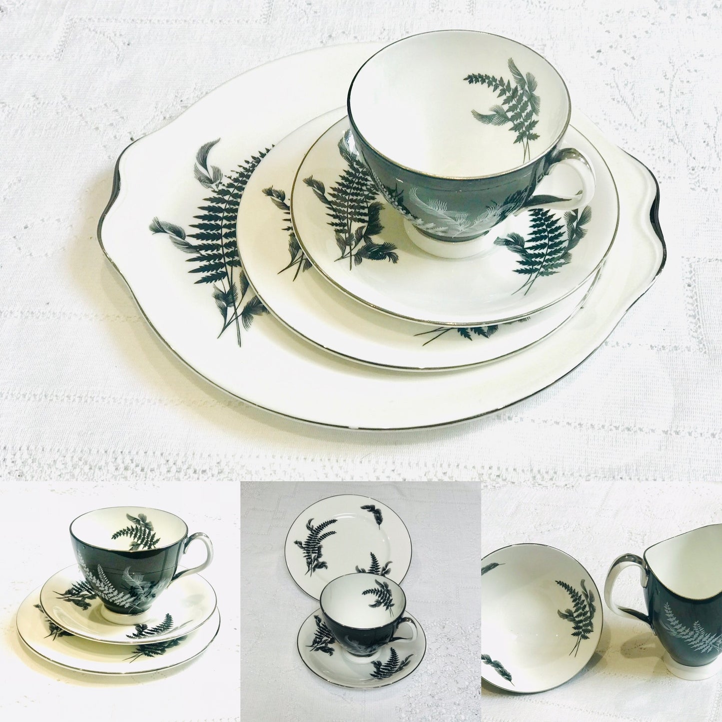 Service à thé et soucoupes Royal Albert - Motif Jour et Nuit