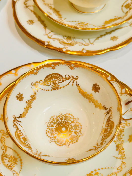 Hammersley English Bone China Vintage White & Gold Tea Set