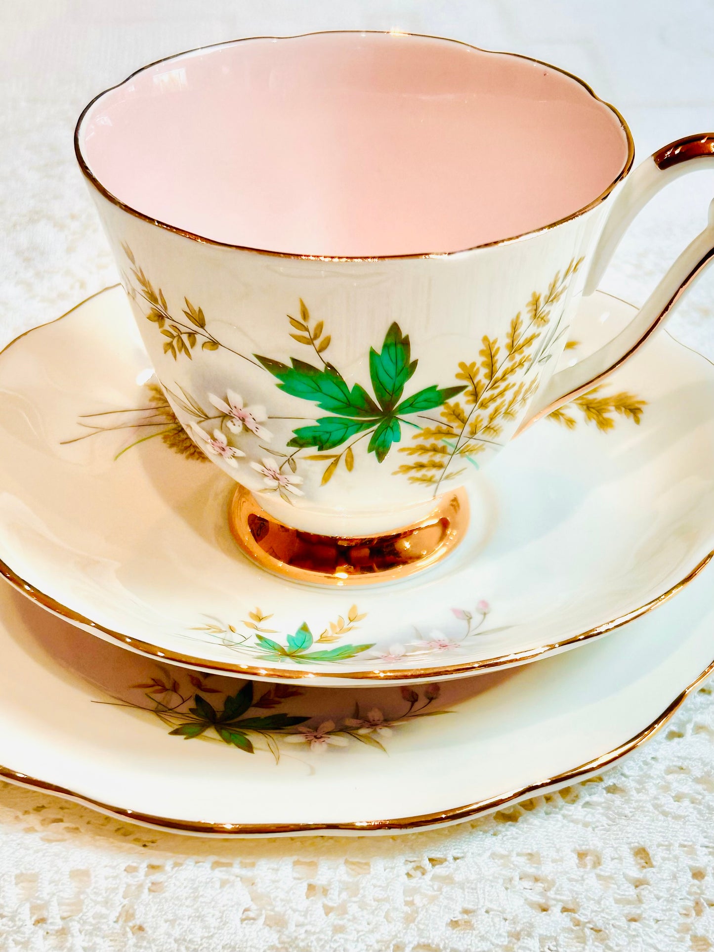 Queen Anne China Tea Set White & Pink