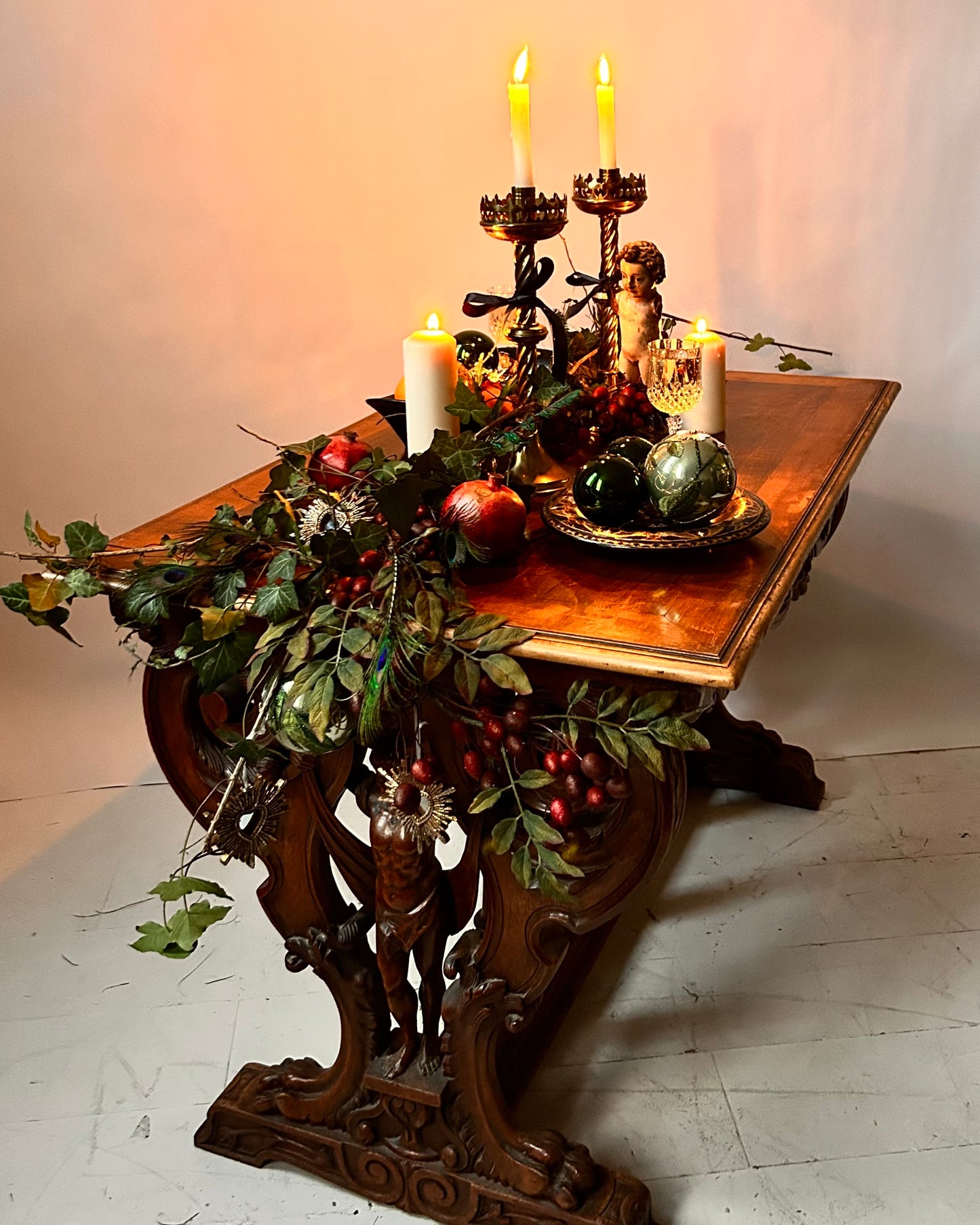 Antique Victorian Revival a Pair of Tall Gothic Brass Candlesticks