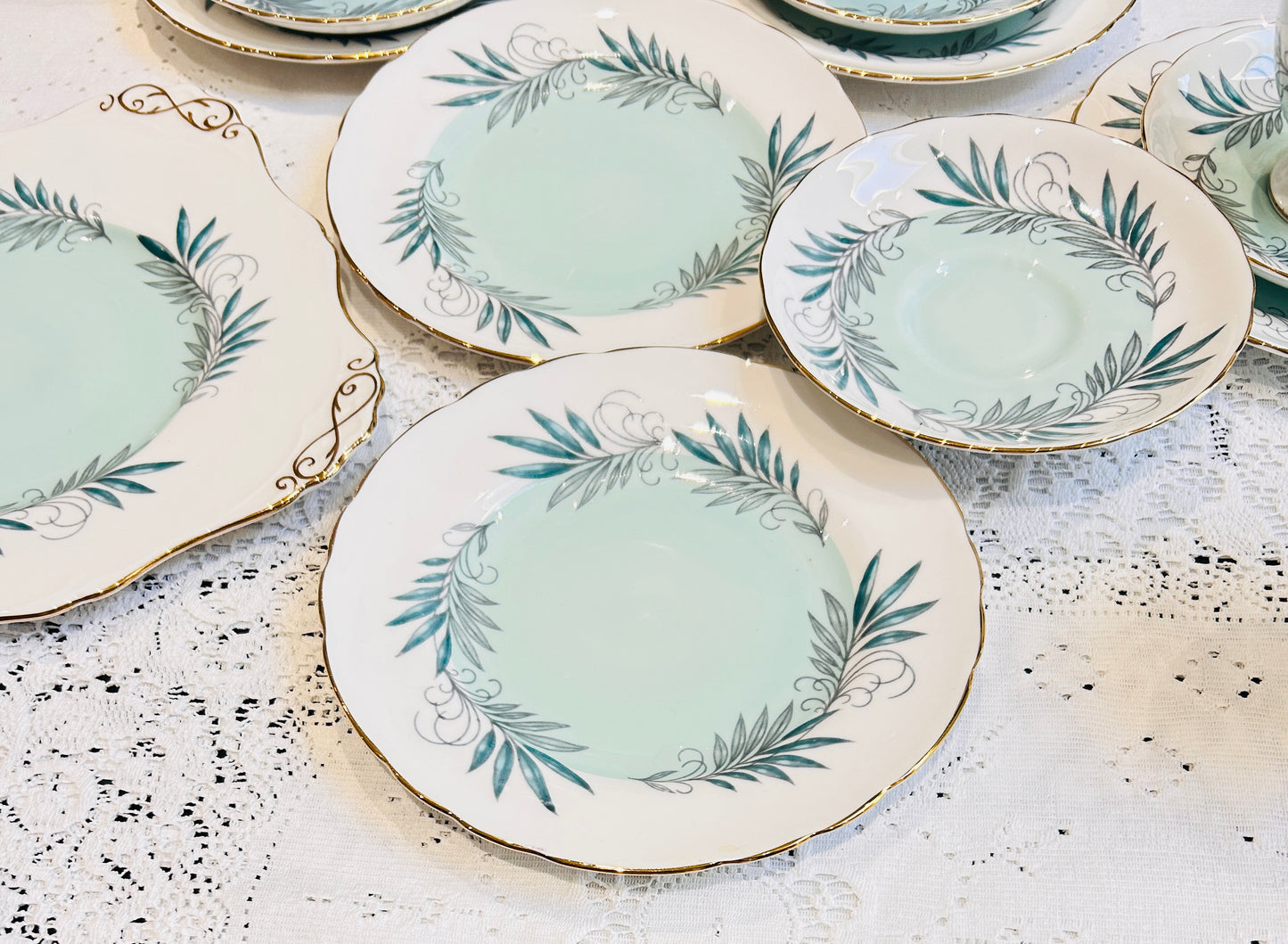 Vintage Duck Egg Blue Tuscan China Teacup & Saucer Trio