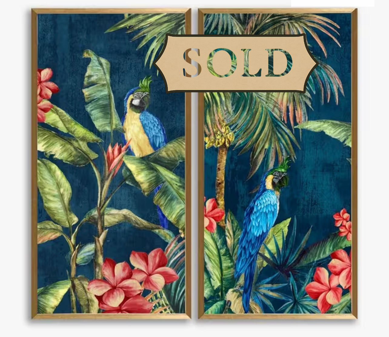 Vendu - Paire d'imprimés d'oiseaux tropicaux encadrés