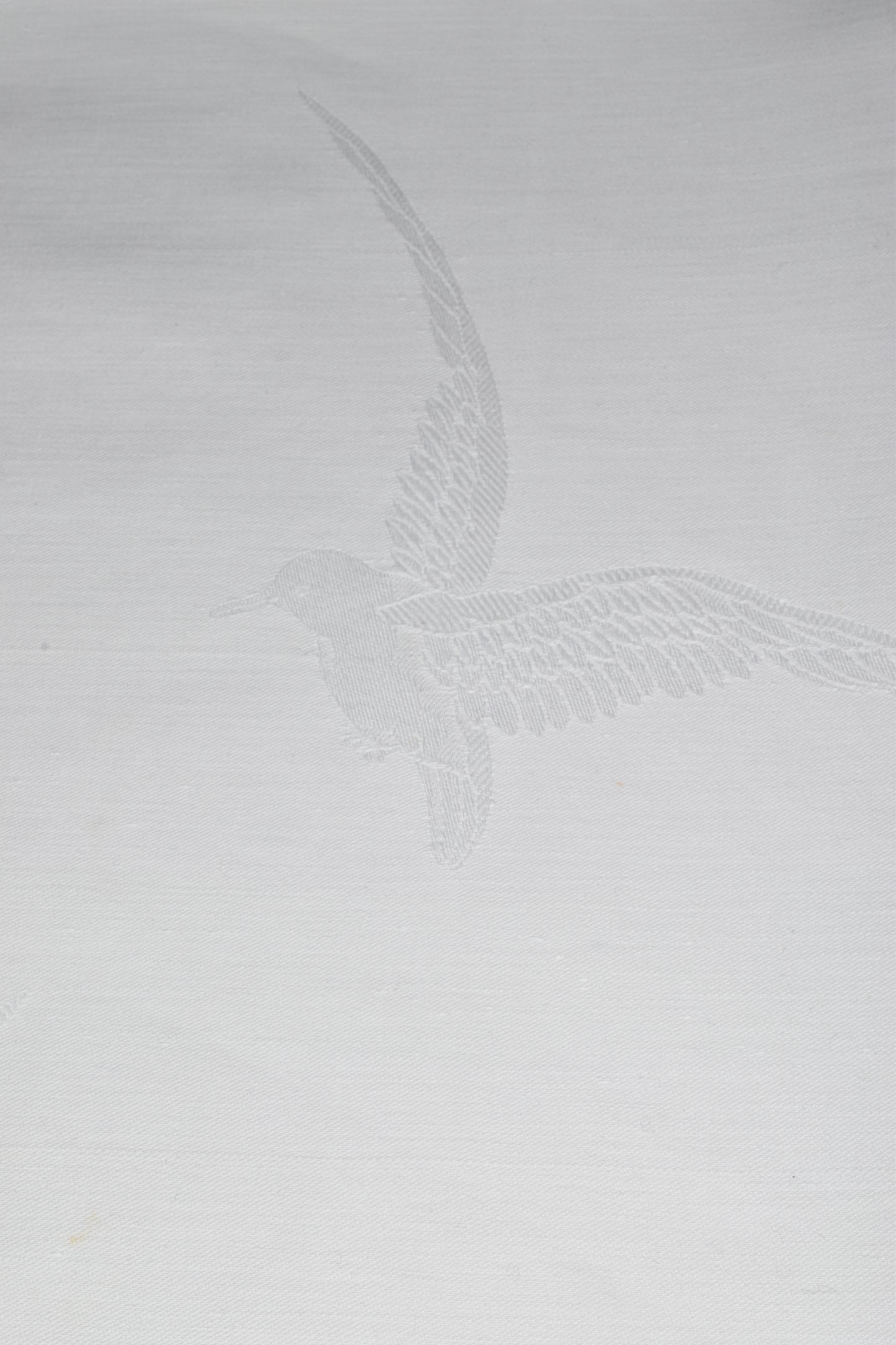 Grande nappe vintage en lin damassé blanc - Motif berge orné