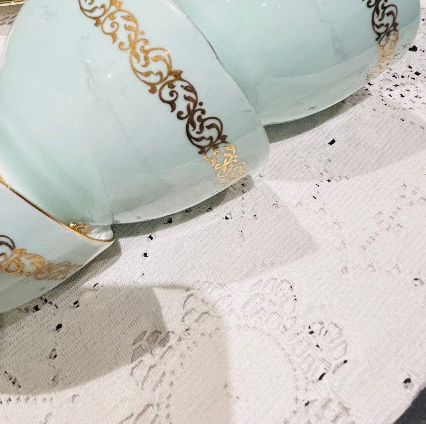 Tuscan Duck Egg Blue Vintage China Teacups /Saucers