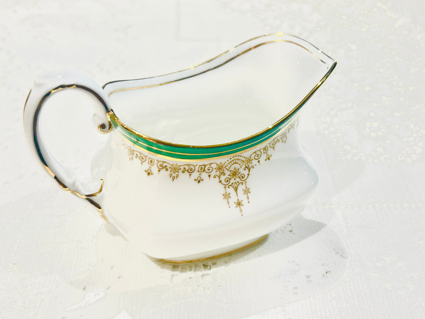 Rare Aynsley China Tea Set Vintage English Bone China, Green Accents c.1930