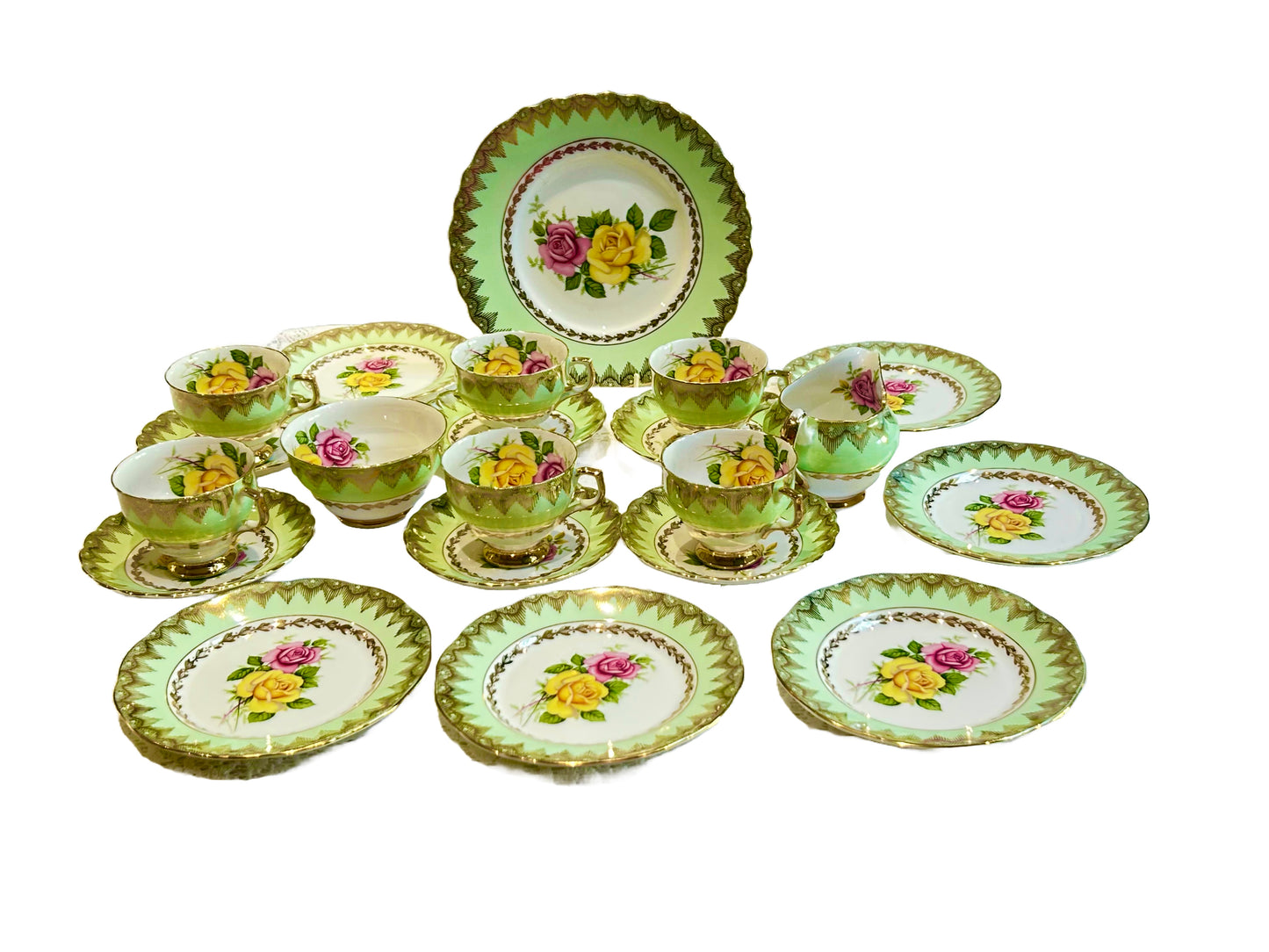 Imperial China Pink & Yellow Rose Teacup & Saucer Trio