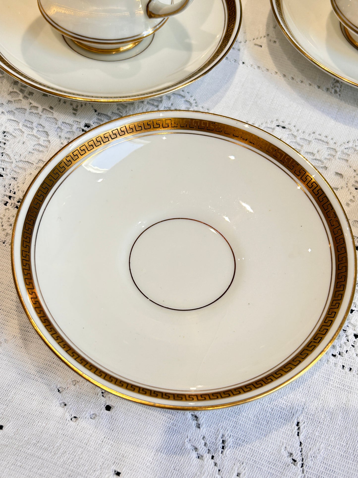 Service à thé Paragon China - Tasses et soucoupes - Clé grecque édouardienne