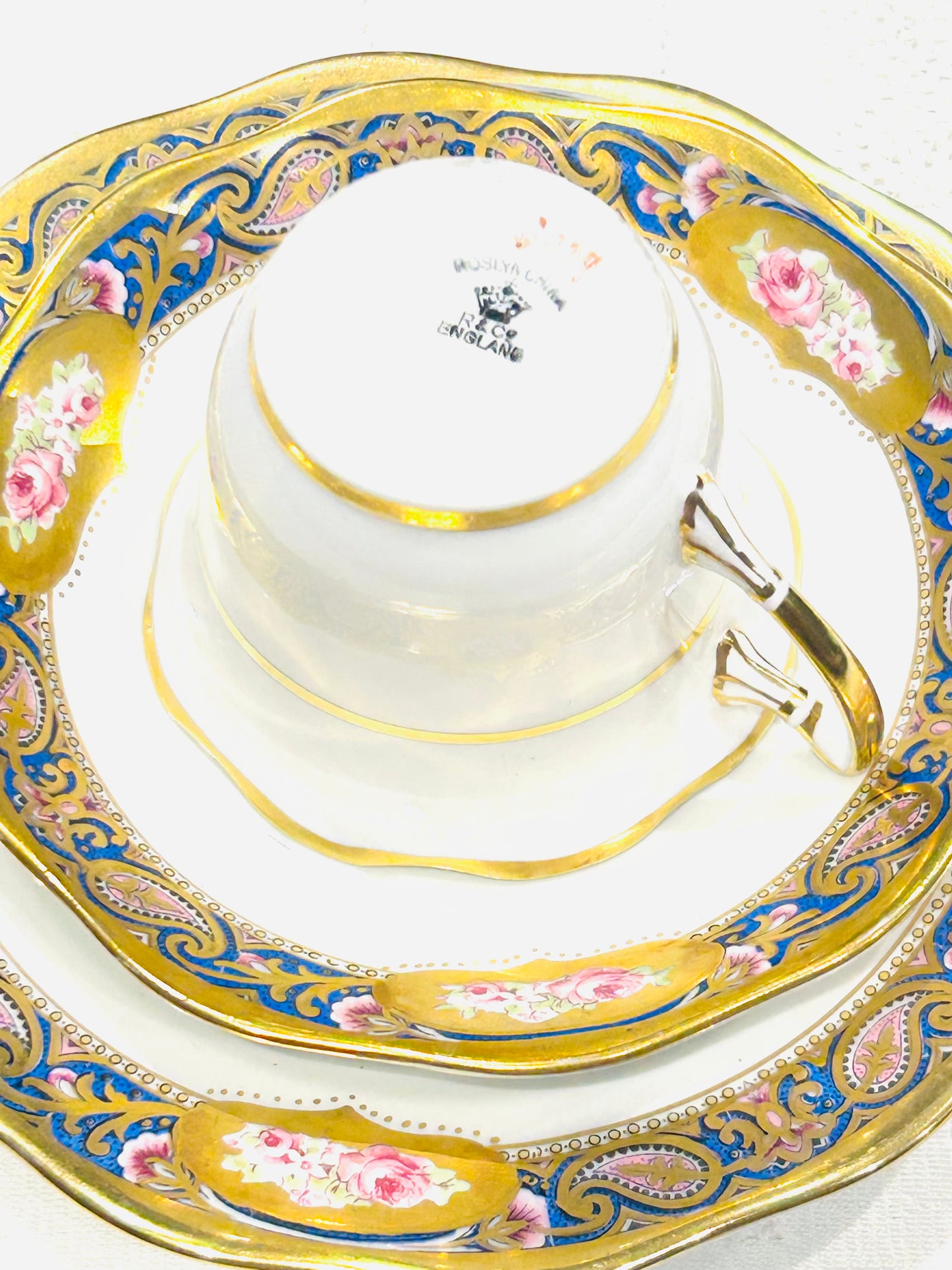 Roslyn China Vintage Pink Rose Teacup, Saucer & Side Plate Trio – England