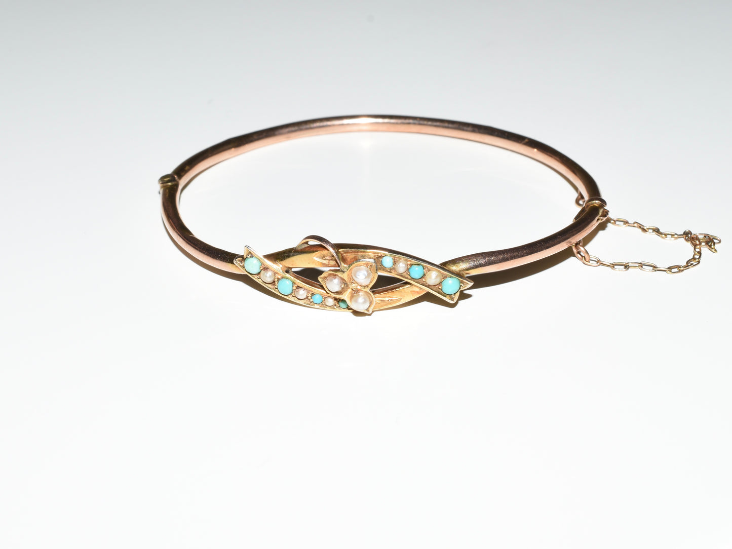Edwardian 9ct Gold Turquoise & Seed Pearl Ladies Bracelet