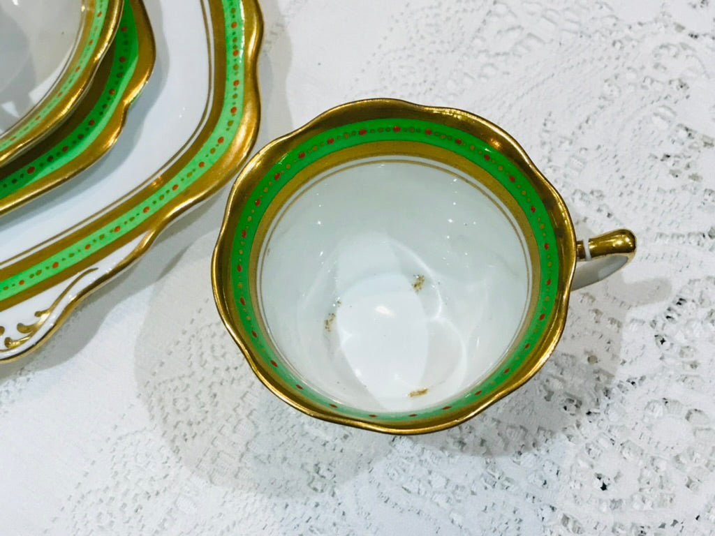 Sold Out - Roslyn Art Deco Teacups & Saucers Green