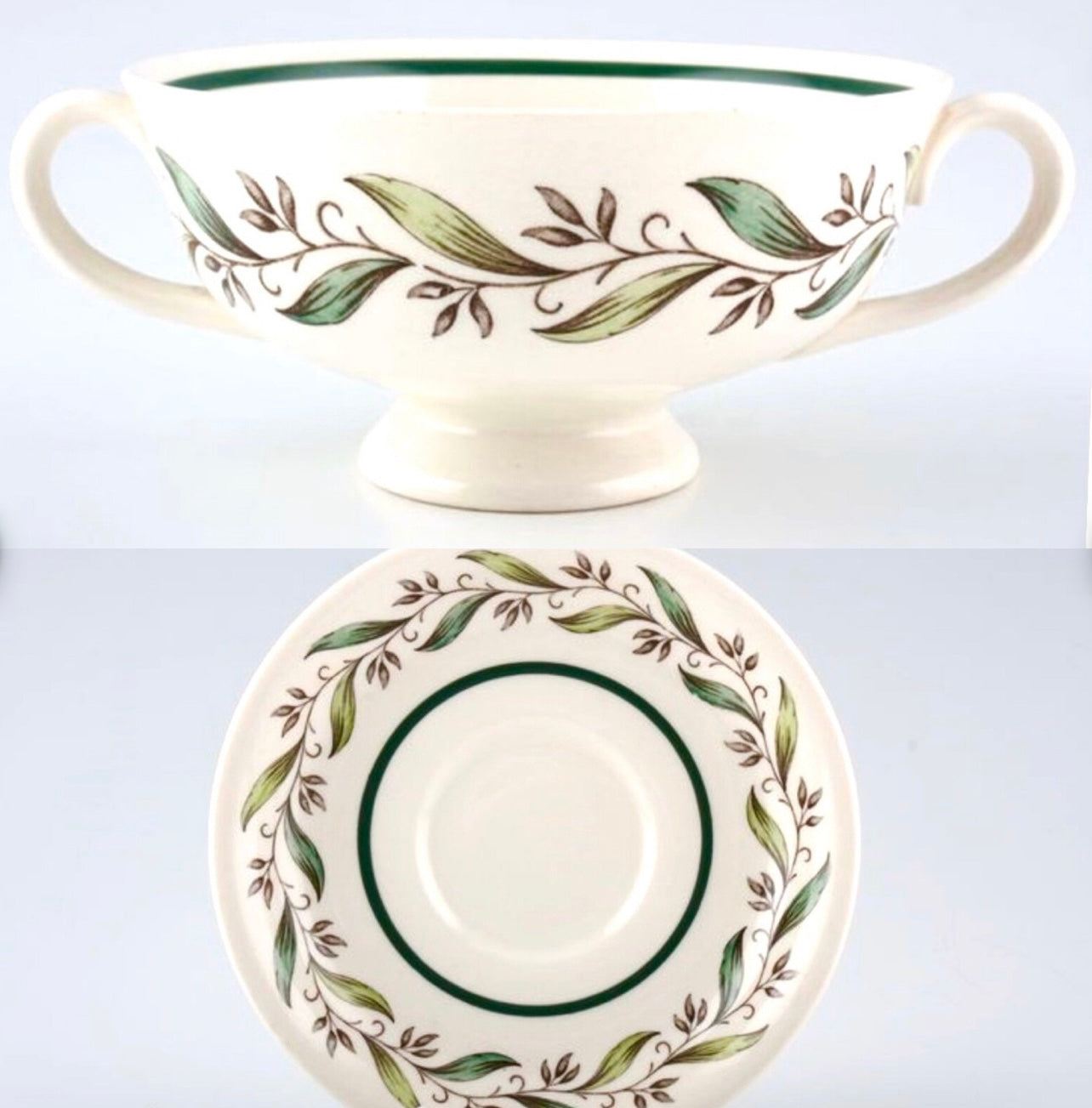 Service de table Royal Doulton « Almond Willow » D6373, tasse à soupe et bouillon, en porcelaine anglaise
