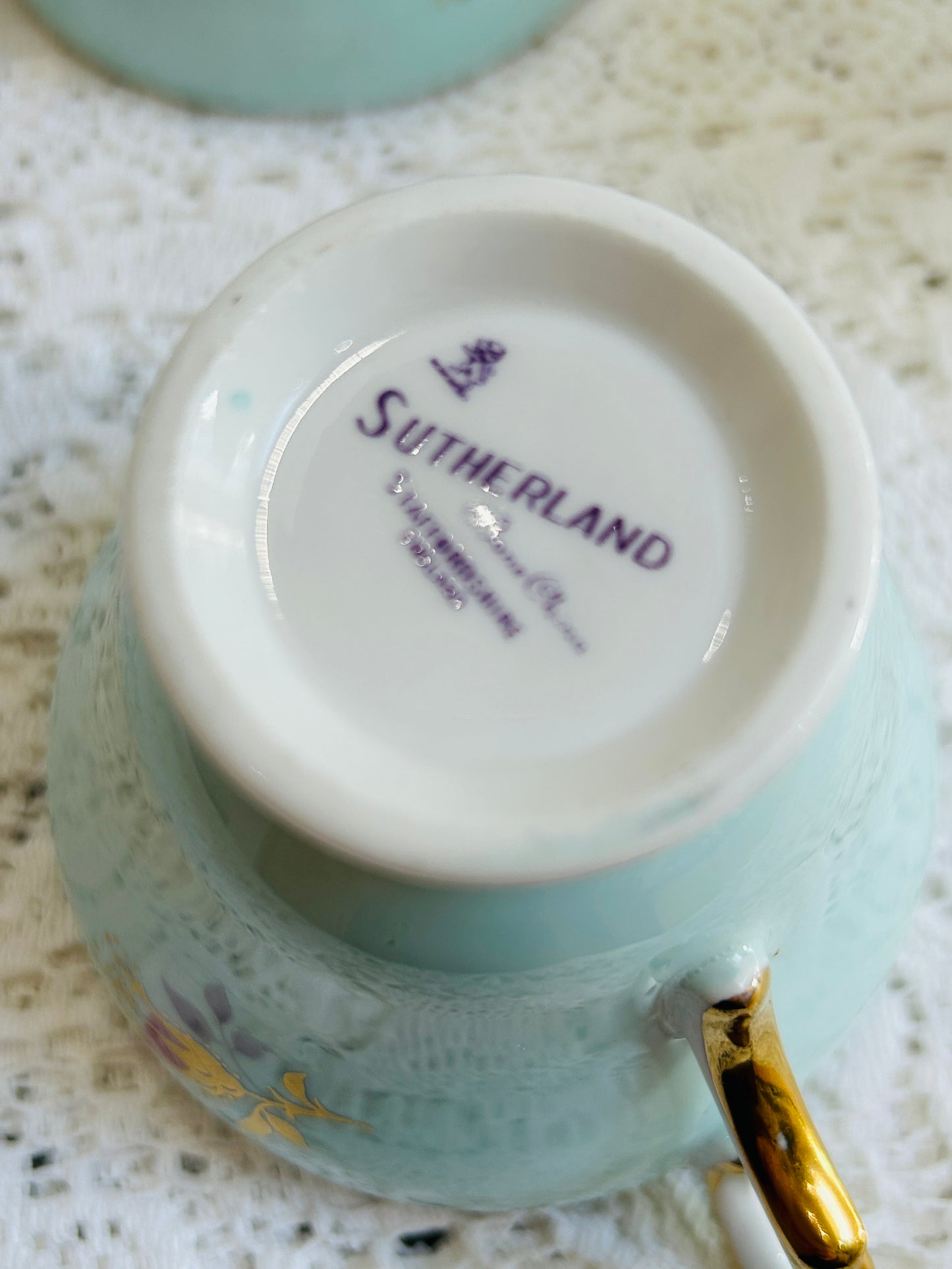 Vintage Duck Blue Pink Rose Teacup & Saucer set by Sutherland China