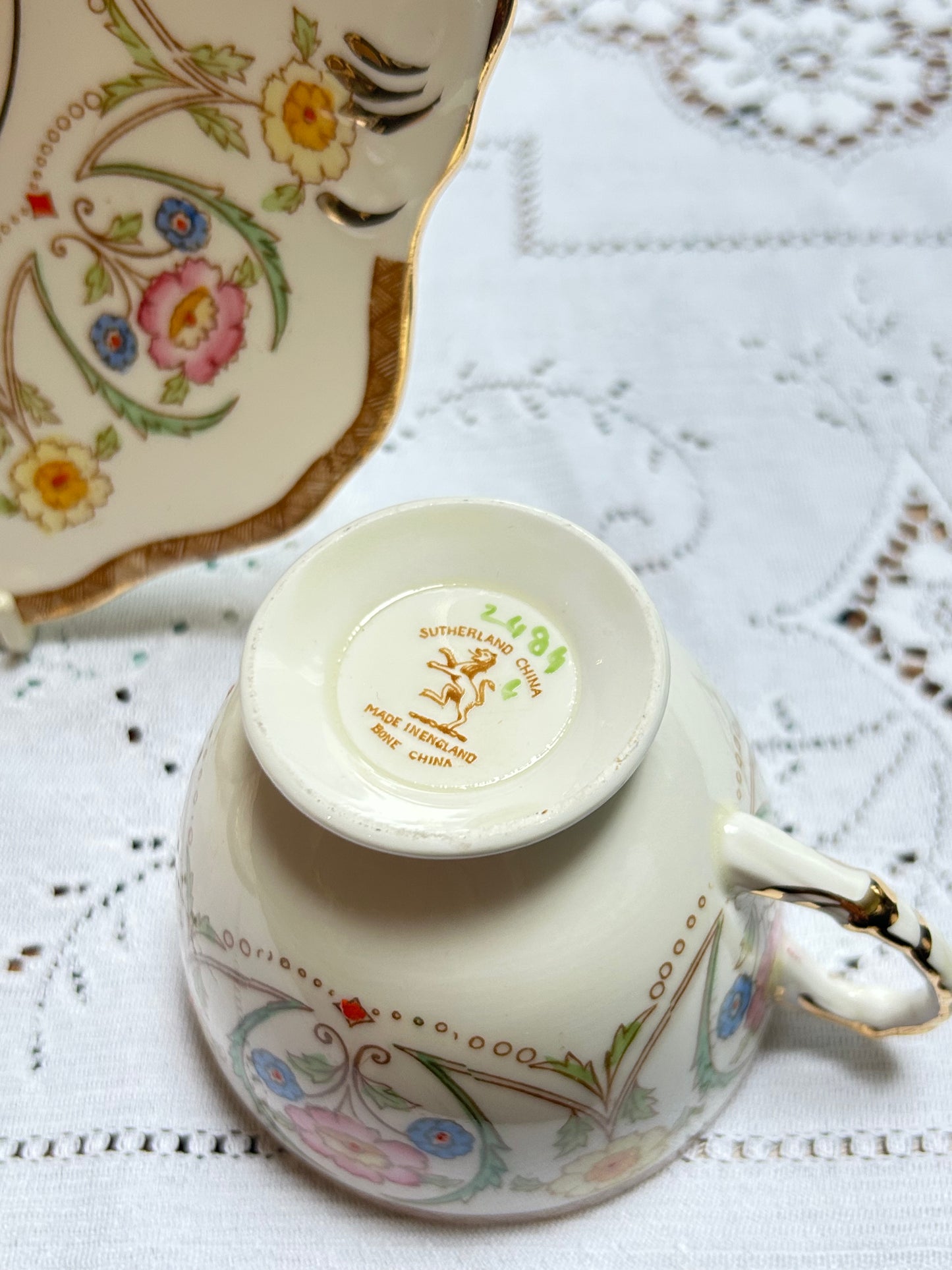 Vintage Floral Tea Set Hand Painted English Fine China - Teacups & Saucers