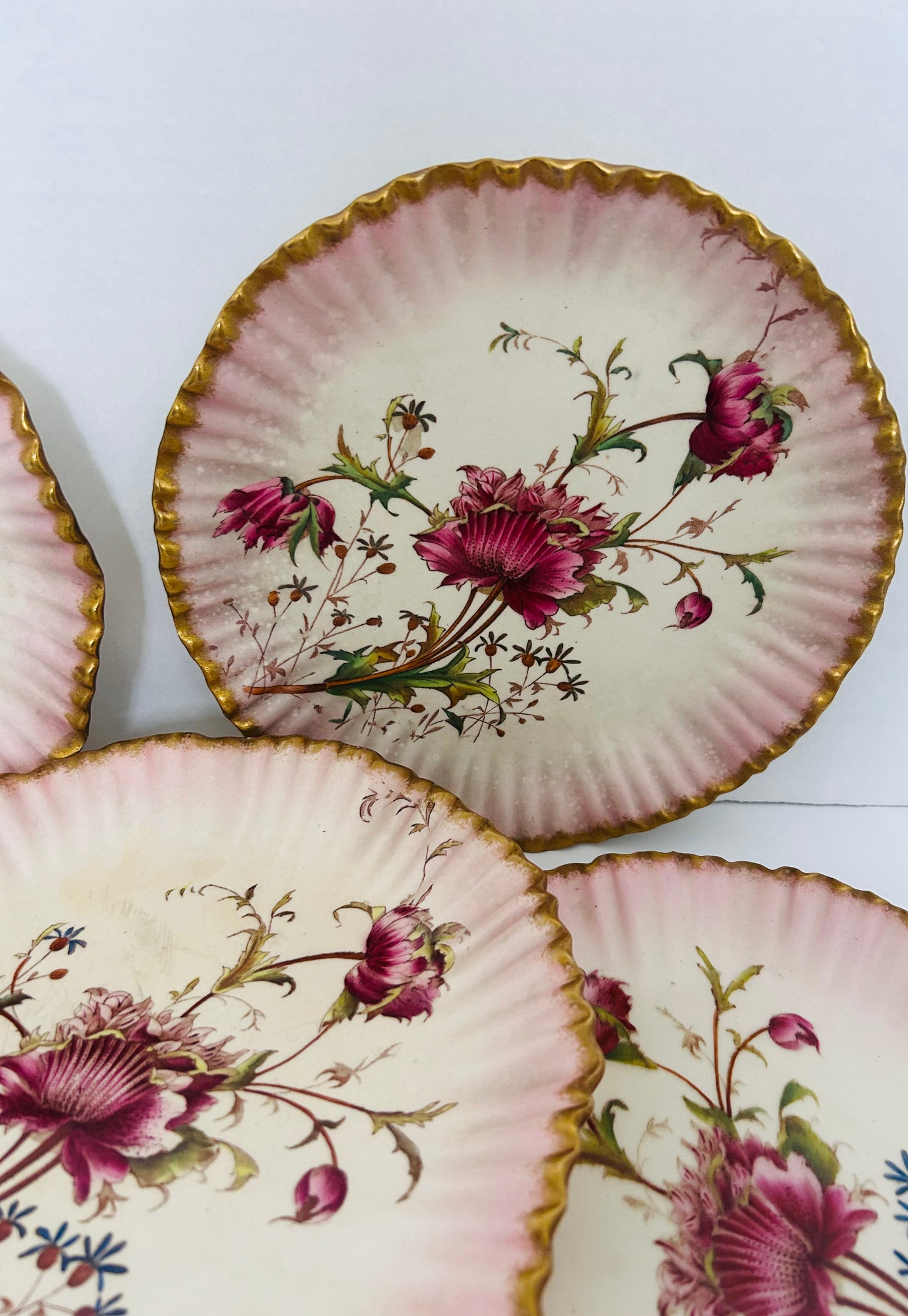 Carlton Ware China Pink Botanical Dessert Plates
