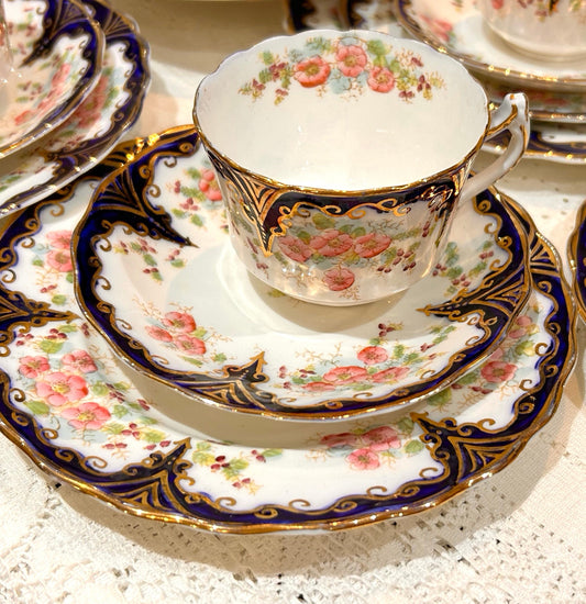Pink Rose Antique Teacup Trio Set – Sutherland China England vintage hand painted teacup & saucer set - afternoon tea china from England- Sutherland