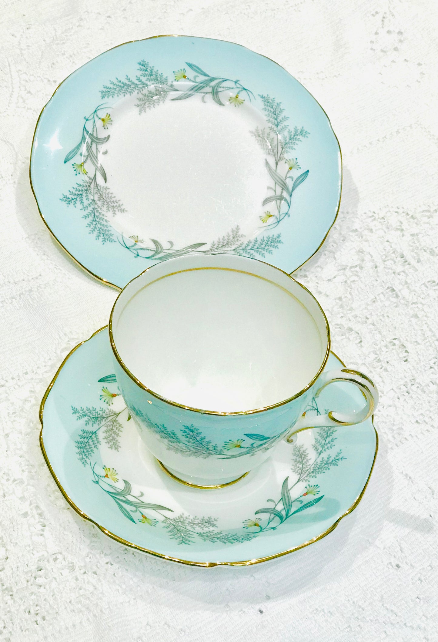 Paragon China Teacup & Saucer Trio Set - Duck Egg Blue
