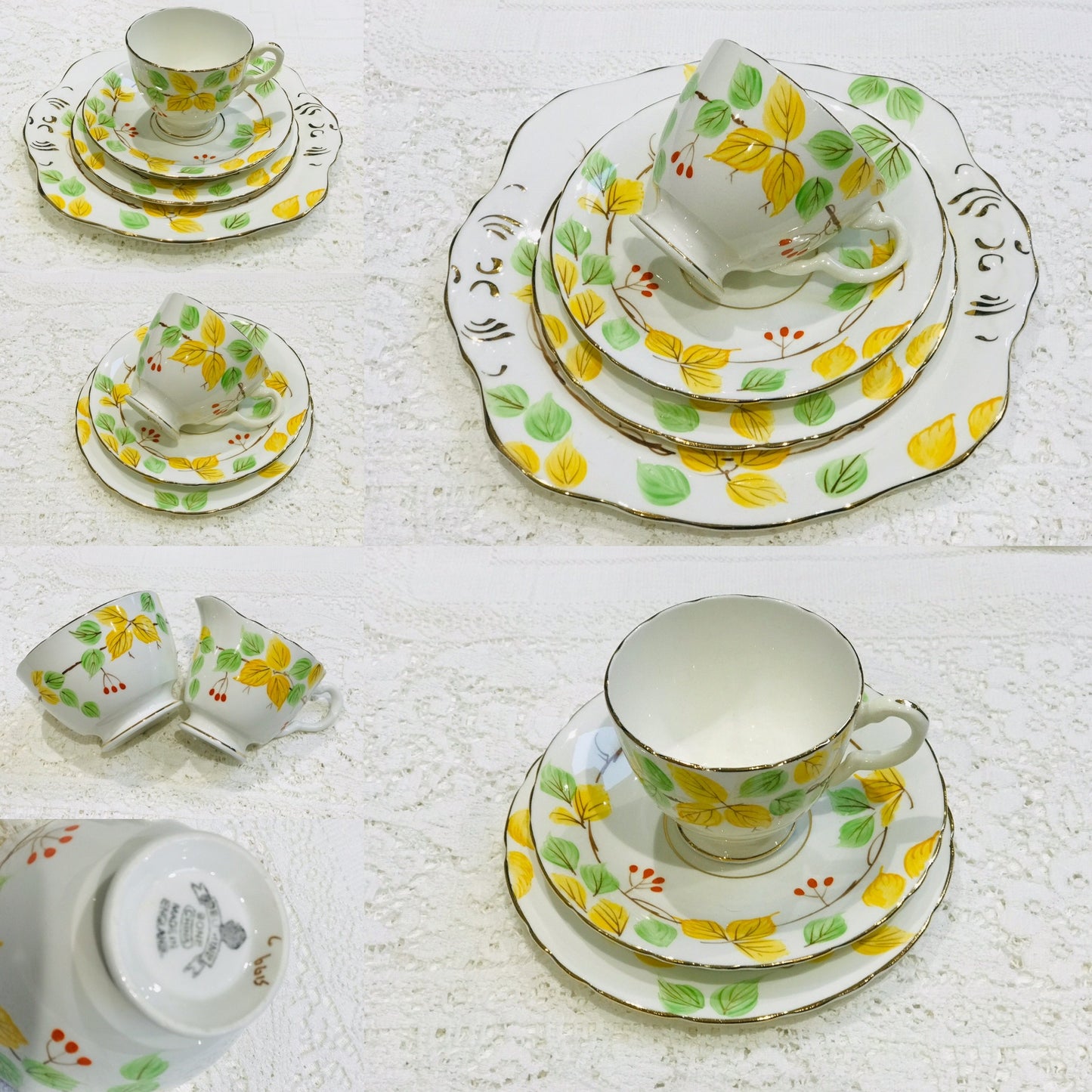 Delphine Art Deco Tea Set for 6 Yellow Green flowers