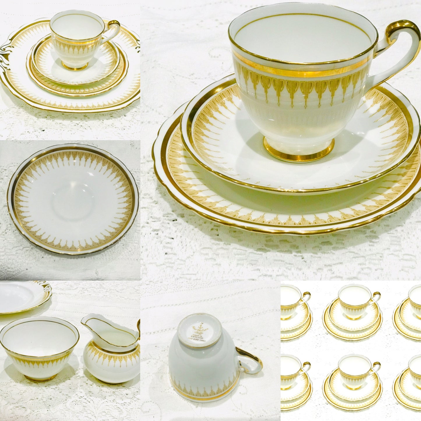 Vintage Cream & Gold Tea Set by New Chelsea China
