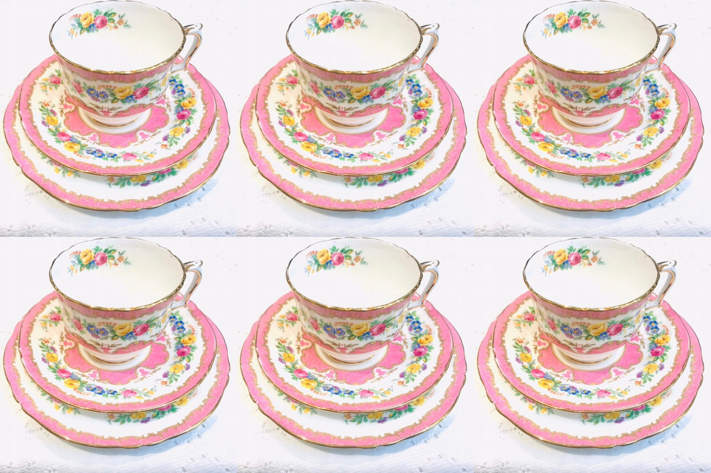 Sold - Pink Floral 1950's Tea Set Crown Staffordshire