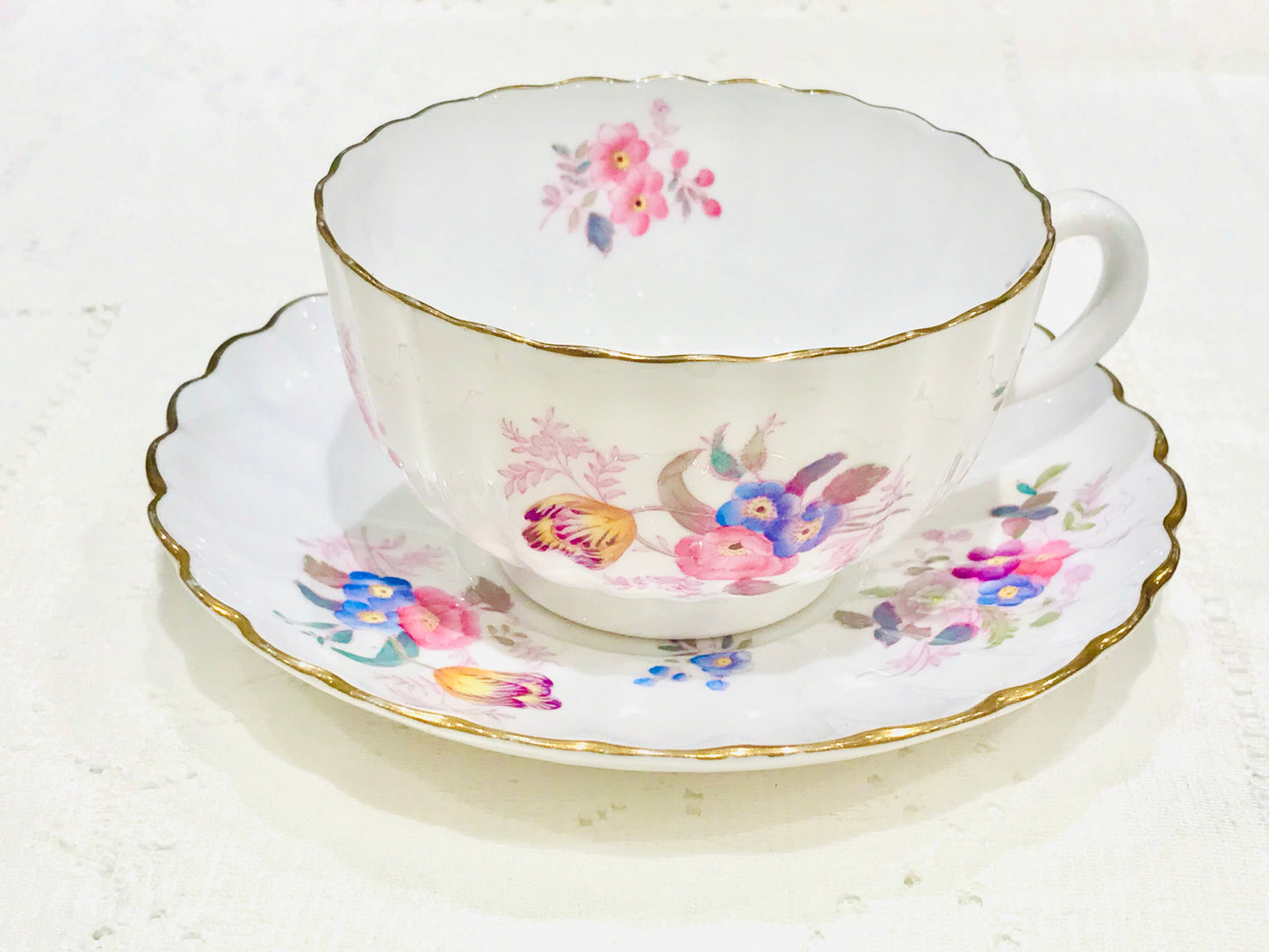 Copland Spode Pink Floral Teacup & Saucer Set
