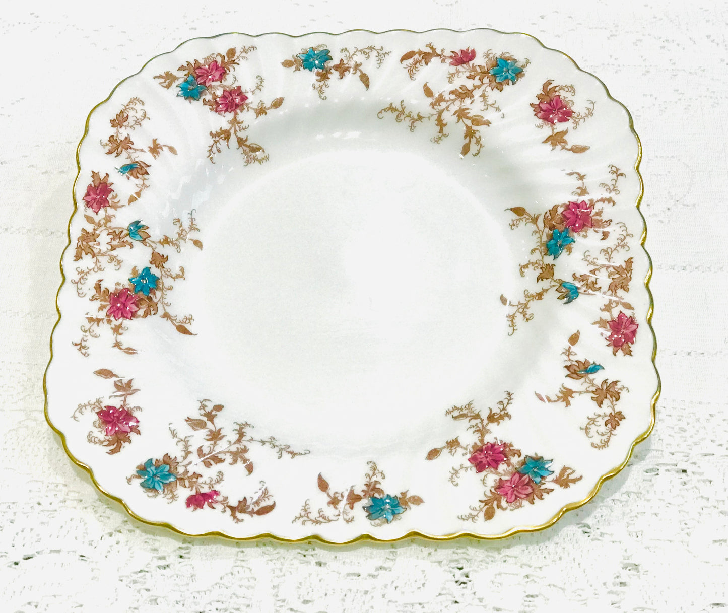 Minton Ancestral Cake Plate – Vintage English Fine Bone China Serving Plate
blue pink florals