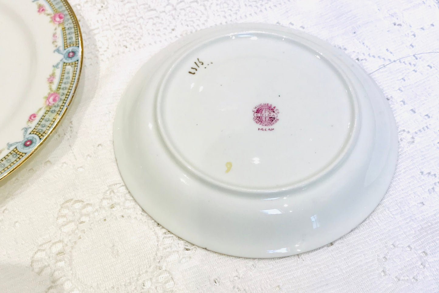 Charming Vintage Tea Set Swags & Bows Teacups and Saucers a beautiful vintage/antique fine bone china made in England by EHughes Company