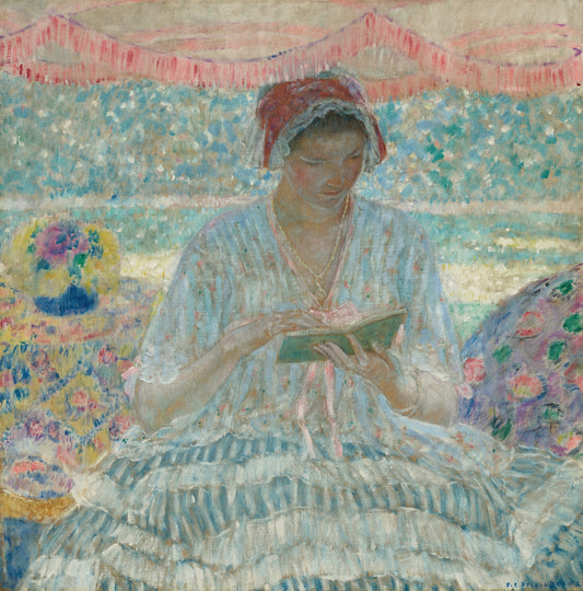 Impressionist Wall Art Print - Lady Reading a Book holding a Parasol