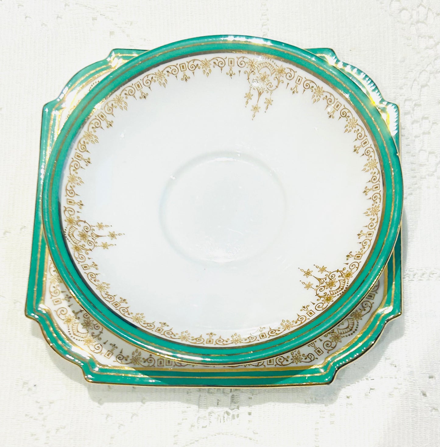 Rare Aynsley China Tea Set Vintage English Bone China, Green Accents c.1930