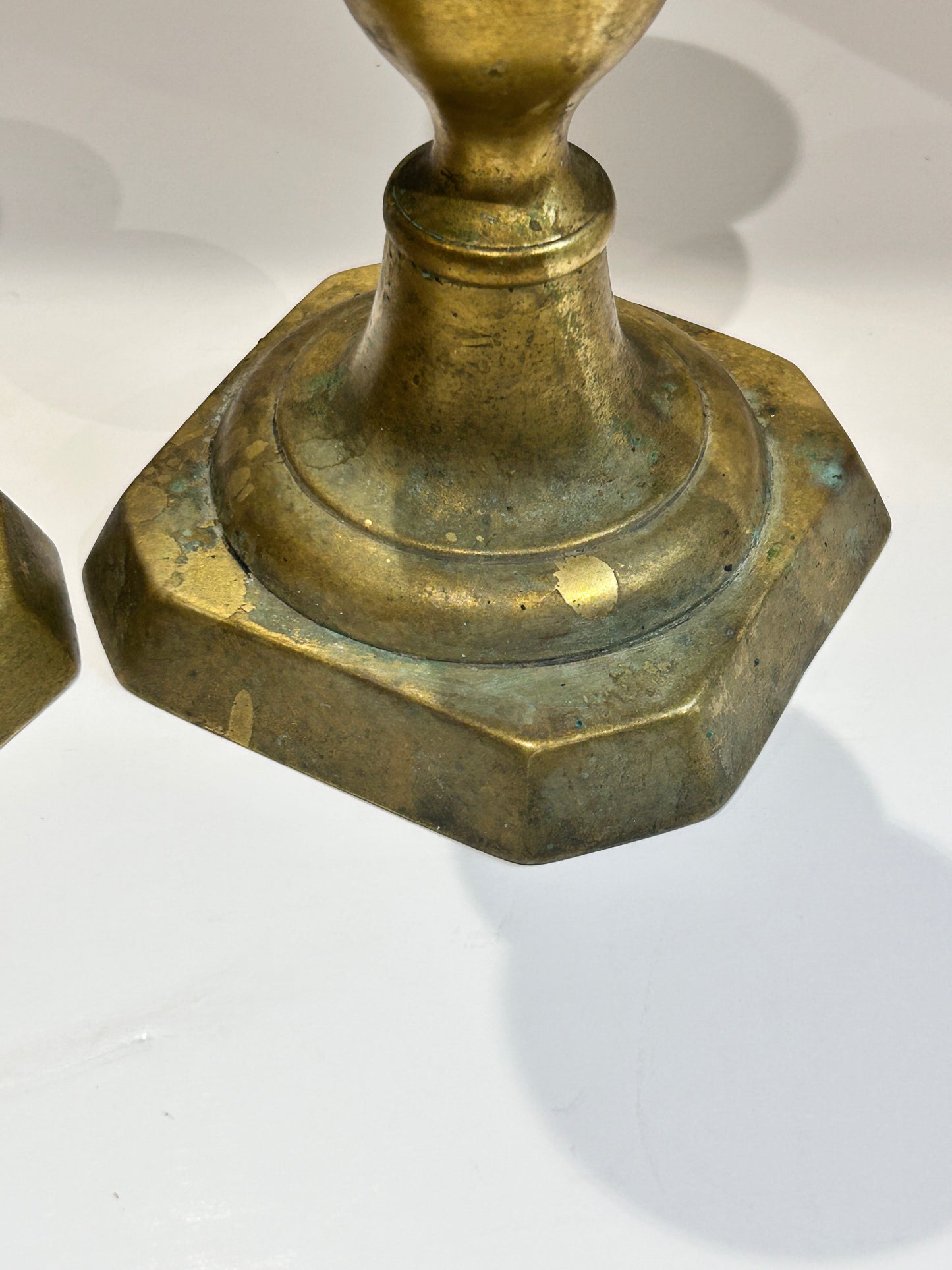 Antique  Brass Metal Candlesticks - a pair