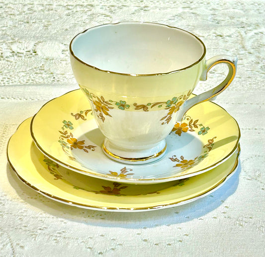 Vintage English Bone China Teacup Trio - Yellow Floral 1960’s