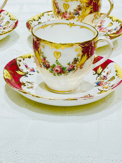 English Victorian China Tea Set – 6 Cups & Saucers, Gilded, Antique