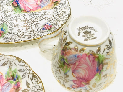 Pink Lady Teetasse und Untertasse Set Royal Crown China