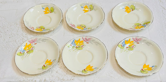 Paragon vintage China Set of hand painted saucers