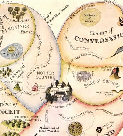 A Geographical Guide To A Woman’s Heart | Vintage Map Print of Love & Emotion