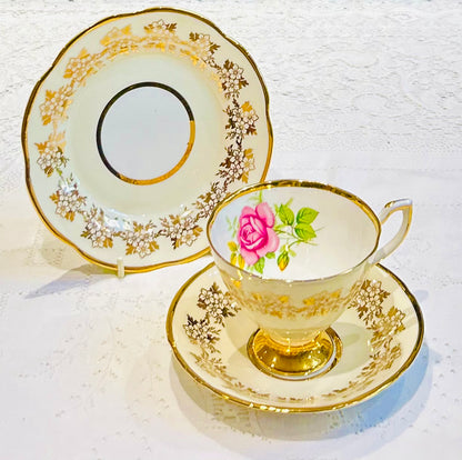 Timeless Vintage Clare China Tea Set with Pink Roses & Gold Edging – Made in England