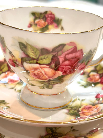 Tuscan Pink Rose Teacup Trio