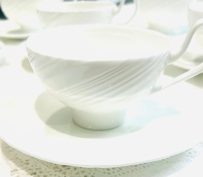 Wedgwood Ethereal 101 Bone China Cup & Saucer – Modern White Swirl Design