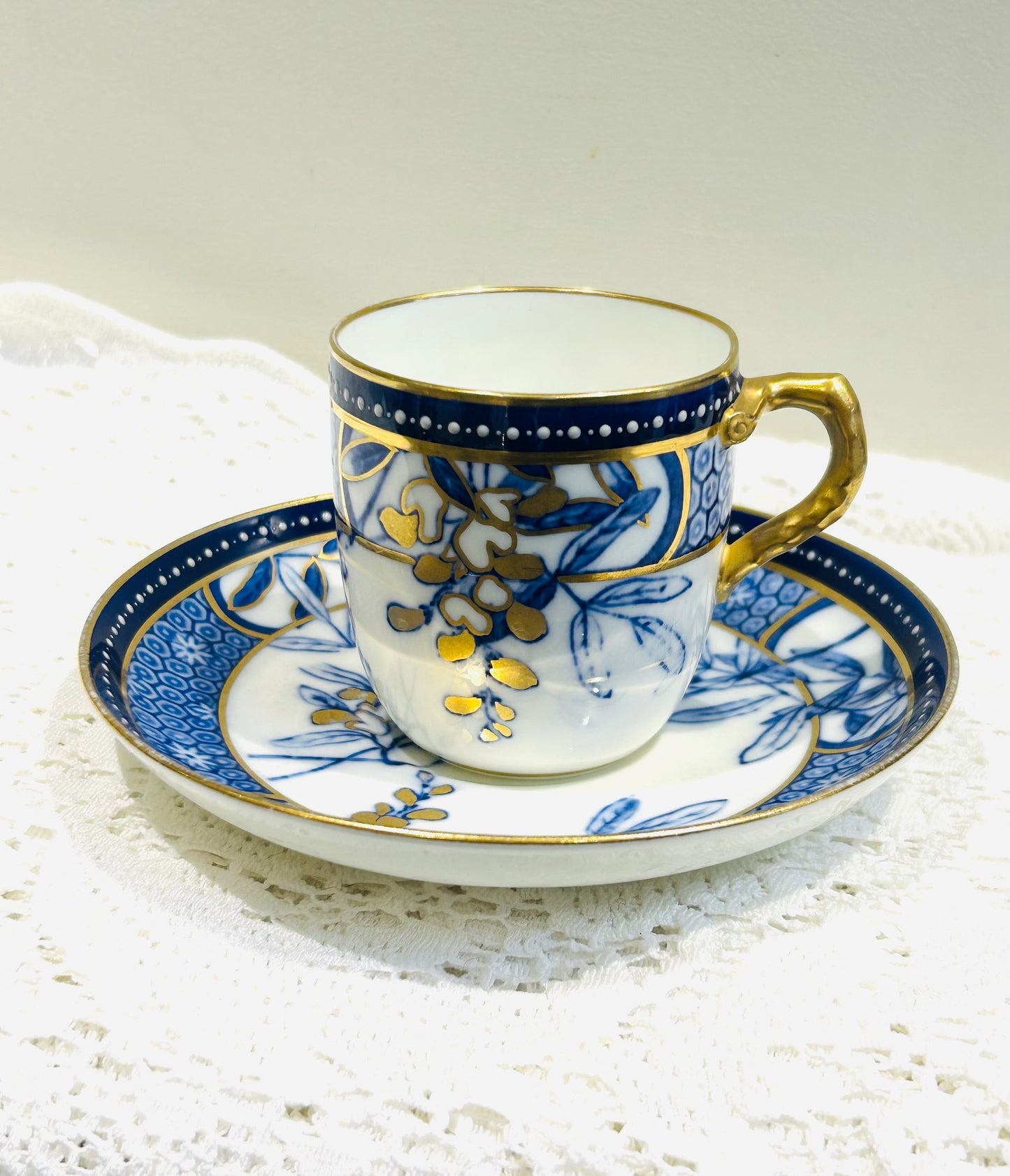 Antique Bone China Cup & Saucer Set Atheistic Blue (Af) Collectors/Cabinet Display  - vintageteacupcompany 