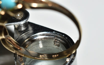 Vintage Jewellery Ladies 14ct Gold 3 Stone Turquoise Dress Ring