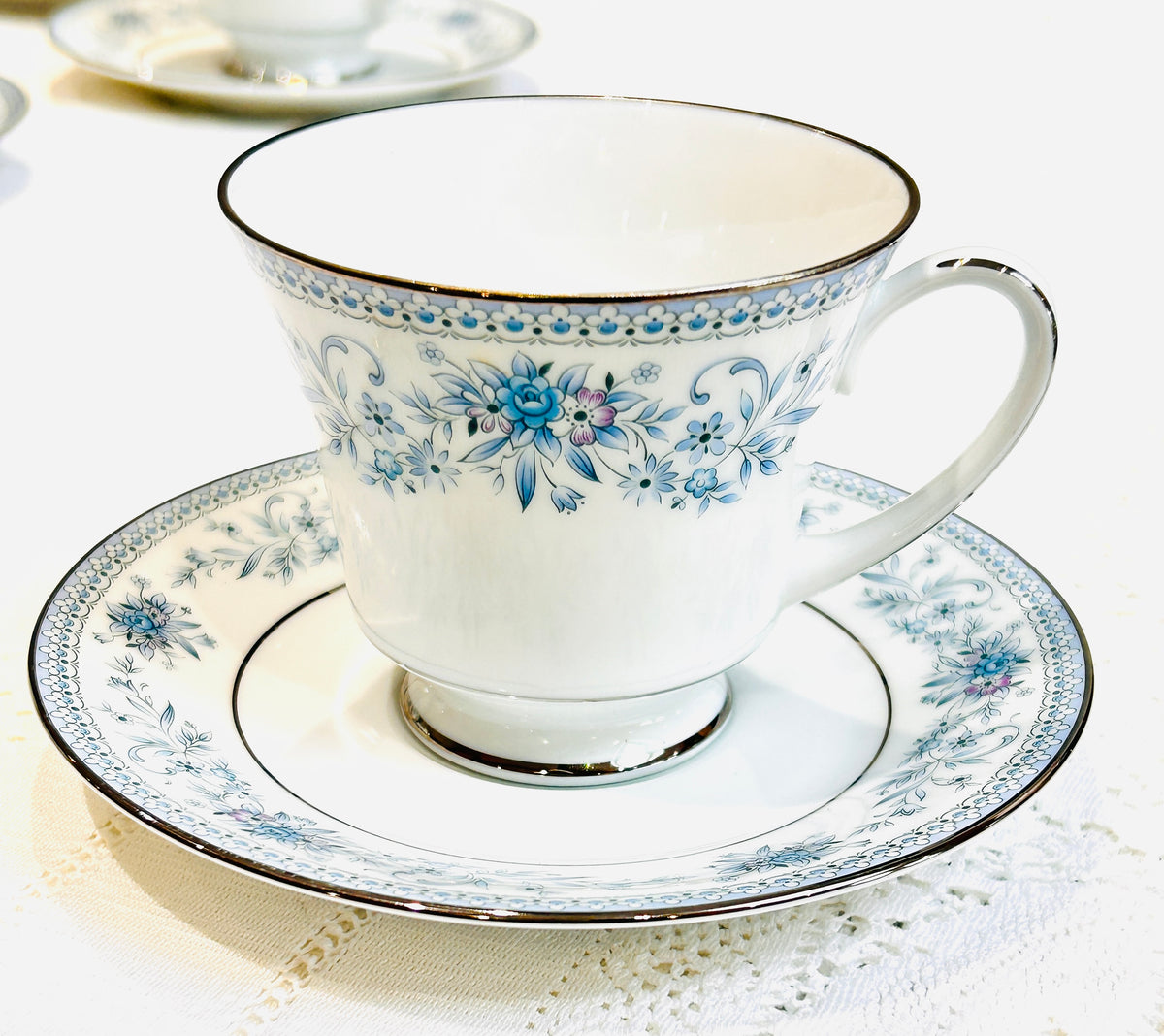 Vintage Noritake Bone  China Tea Set - Blue Hill Teacups & Saucers