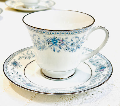 Vintage Noritake Bone  China Tea Set - Blue Hill Teacups & Saucers