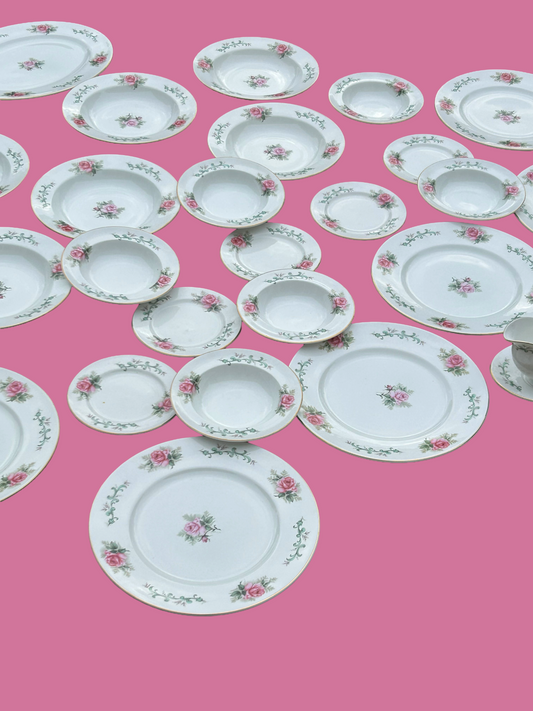 Vintage Royal Grafton Pink Rose 27-Piece Dinner Set – Made in England – Elegant Bone China Tableware