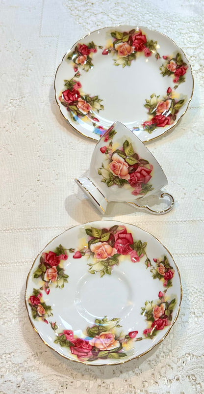 Tuscan Pink Rose Teacup Trio