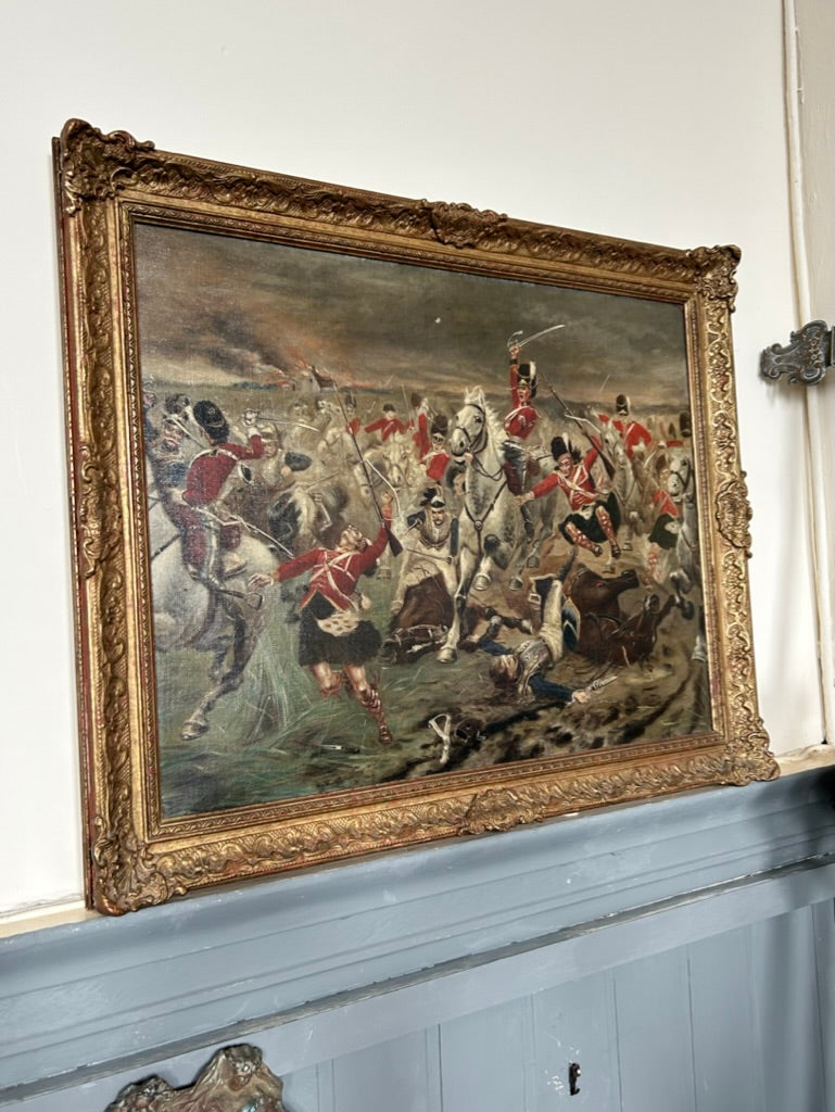 Antique Oil Painting Military Battle  Allegory Scots Guards