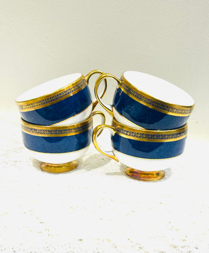 4 Elegant Rich Blue & Gold Vintage Teacups by Carlton China - vintageteacupcompany 