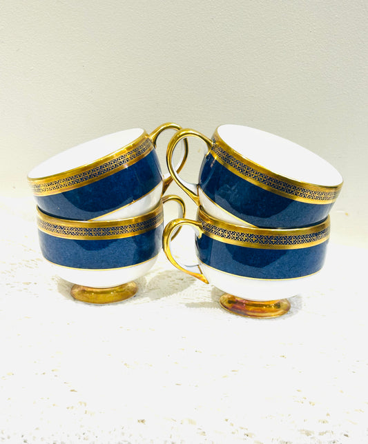 4 Elegant Rich Blue & Gold Vintage Teacups by Carlton China - vintageteacupcompany 
