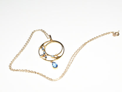 Antique 9ct Gold Blue Gemstone & Seed Pearl Ladies Necklace