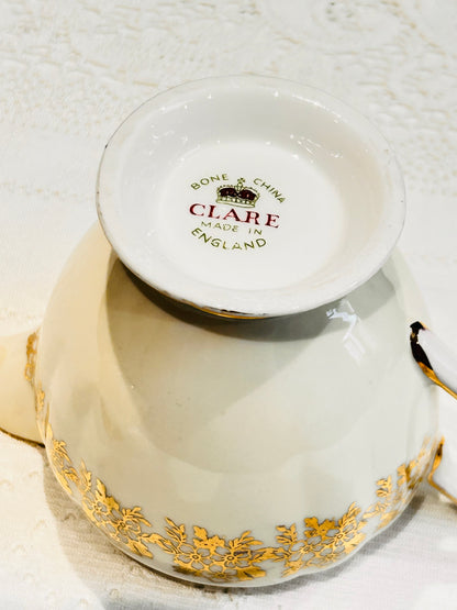 Timeless Vintage Clare China Tea Set with Pink Roses & Gold Edging – Made in England